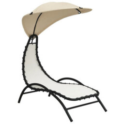 Berkfield Sun Lounger With Canopy Cream 167X80X195 Cm Fabric And Steel - thumbnail 2