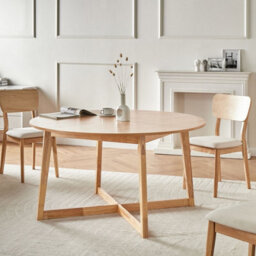 Wyld And Coco Novahome 140Cm Round Dining Table Light Oak Veneer With Rubberwood Legs - Retro Inspired. - thumbnail 2