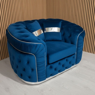 Stratus Interiors Ambassador Blue Sofa Chesterfield Toronto Silver Trim Plush Velvet - Frills - image 1
