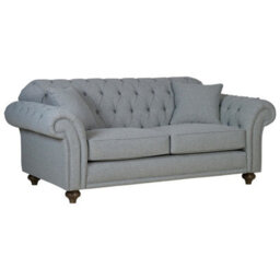 Xample Bordeaux Button Back Grey Fabric 3-Seater Sofa - Tufted Scroll Arms, Foam Cushions, Solid Wood Legs, Accent Pillows Included - thumbnail 3
