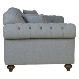 Xample Bordeaux Button Back Grey Fabric 3-Seater Sofa - Tufted Scroll Arms, Foam Cushions, Solid Wood Legs, Accent Pillows Included - thumbnail 4