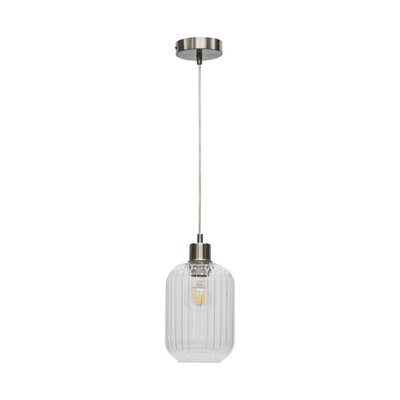 First Choice Lighting Batley - Clear Ribbed Glass With Satin Nickel Pendant Fitting - image 1