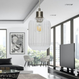 First Choice Lighting Batley - Clear Ribbed Glass With Satin Nickel Pendant Fitting - thumbnail 4