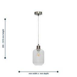First Choice Lighting Batley - Clear Ribbed Glass With Satin Nickel Pendant Fitting - thumbnail 5