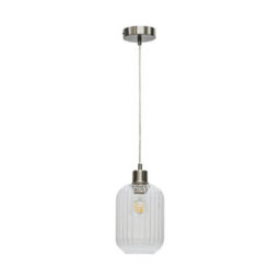 First Choice Lighting Batley - Clear Ribbed Glass With Satin Nickel Pendant Fitting - thumbnail 1