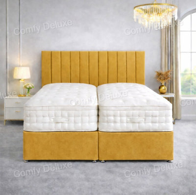 Comfy Deluxe 5Ft Kingsize Zip Link 6X3 Length Mustard  Plush Divan Bed Full Set 4 Drawers - image 1