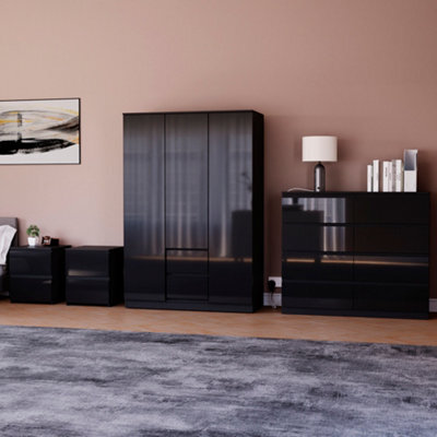 Lassic Vida Designs Glinton 4 Piece Black Fsc Bedroom Set - (8 Drawer Chest, 3 Door Wardrobe, 2 Drawer Bedside Chest X2) - image 1