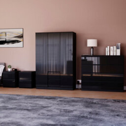 Lassic Vida Designs Glinton 4 Piece Black Fsc Bedroom Set - (8 Drawer Chest, 3 Door Wardrobe, 2 Drawer Bedside Chest X2)