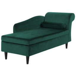 Beliani Right-Hand Chaise Longue Luiro Velvet Dark Green With Storage - thumbnail 4