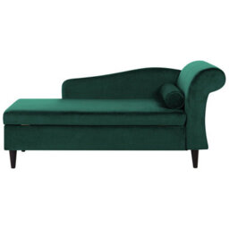 Beliani Right-Hand Chaise Longue Luiro Velvet Dark Green With Storage - thumbnail 1