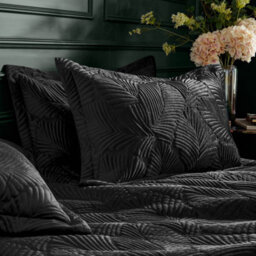 Paoletti Palmeria Quilted Velvet Duvet Set, Super King, Black - thumbnail 3