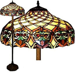 "Belofay Stained Glass Handmade Flowers And Herbs Tiffany Floor Lamps For Living Room (16"")"