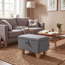 Thehotsale Linen Upholstered Storage Ottoman With Lift-Up Lid 49Cm W, Dark Grey - thumbnail 2