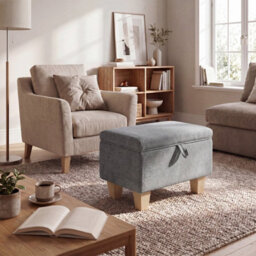 Thehotsale Linen Upholstered Storage Ottoman With Lift-Up Lid 49Cm W, Dark Grey