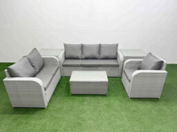 Fimous Pe Wicker 6 Seater Outdoor Rattan Furniture Sofa Sets Rectangular Coffee Table Reclining Chair 2 Side Table - thumbnail 1