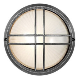 Happy Homewares Black/silver Die Cast Aluminium Outdoor Circular Bulkhead Porch Or Wall Light - thumbnail 2