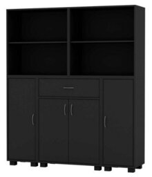 Urbn-Living Urbnliving Height 140Cm 4 Door 4 Shelf Black Bookshelf 1 Drawer Storage Cabinet Bookcase Cupboard Display Unit - thumbnail 1
