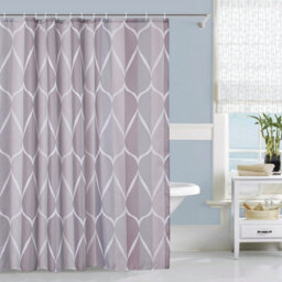 Neel Blue Lattice Grey Polyester Shower Curtain, Water-Resistant Bathroom With 12 Hooks - 180X200Cm