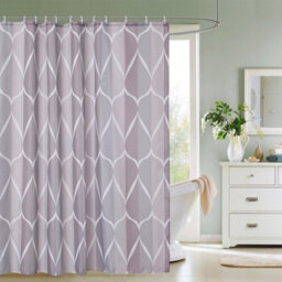 Neel Blue Lattice Grey Polyester Shower Curtain, Water-Resistant Bathroom With 12 Hooks - 180X200Cm - thumbnail 8