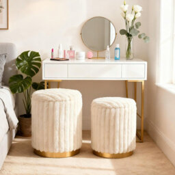 Gainoom Set Of 2 Modern Ottoman 32L + 21L Bunny Hair Upholstered Round Ottomans W/ Detachable Lids - thumbnail 4