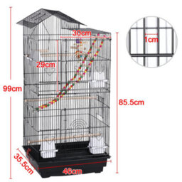 Yaheetech Black Large Roof Top Metal Bird Cage W/ Swing And Ladder - thumbnail 3