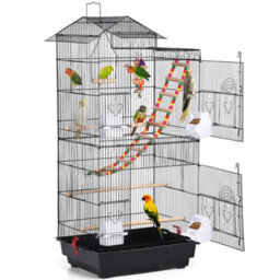 Yaheetech Black Large Roof Top Metal Bird Cage W/ Swing And Ladder - thumbnail 2