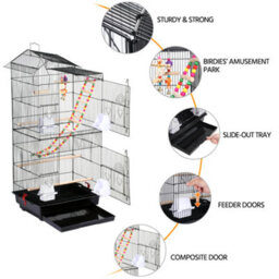 Yaheetech Black Large Roof Top Metal Bird Cage W/ Swing And Ladder - thumbnail 5