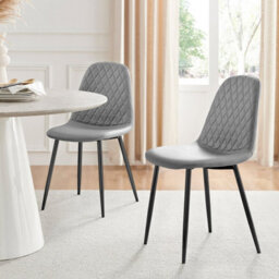 Furniturebox Set Of 2 Dining Chairs - Corona Modern Dining Chairs - Grey Faux Leather Black Leg Dining Chairs - Kitchen Dining Room Chairs - thumbnail 1