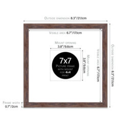"7X7"" Walnut Picture Frame - 7X7"" Square Frame With 4X4"" Mount For 7X7""/4X4"" Pictures Luxurious Style Wall Art, 1 Pack" - thumbnail 2