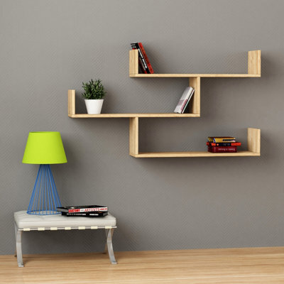 Decortie Tibet Wall Shelves - Floating 3 Tier Wall Mounted Display Unit Oak - image 1