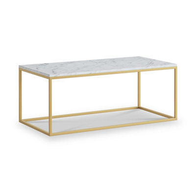Pimlico White Marble 101Cm Rectangular Coffee Table - Gold Metal Frame - By Roseland Furniture - image 1