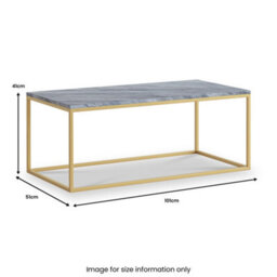 Pimlico White Marble 101Cm Rectangular Coffee Table - Gold Metal Frame - By Roseland Furniture - thumbnail 3