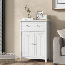 Costway Bathroom Floor Cabinet Freestanding Storage Cupboard With Double Door-White - thumbnail 4