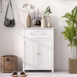 Costway Bathroom Floor Cabinet Freestanding Storage Cupboard With Double Door-White - thumbnail 5