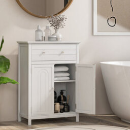Costway Bathroom Floor Cabinet Freestanding Storage Cupboard With Double Door-White - thumbnail 1