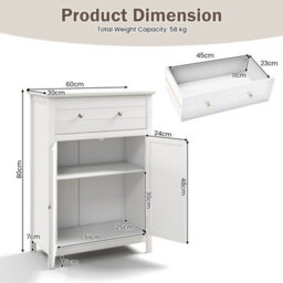Costway Bathroom Floor Cabinet Freestanding Storage Cupboard With Double Door-White - thumbnail 3