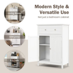 Costway Bathroom Floor Cabinet Freestanding Storage Cupboard With Double Door-White - thumbnail 9