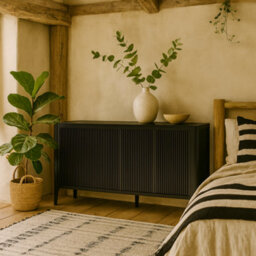 Wyld Haus Modena Large Black Ribbed Wood Sideboard With Shelving - thumbnail 1