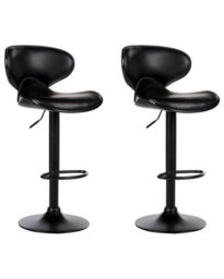 Wyld and Coco Set Of 2 Black Faux Leather Bar Chairs - 360 Swivel, Gas-Lift Adjustable Height, Iron Base - thumbnail 3