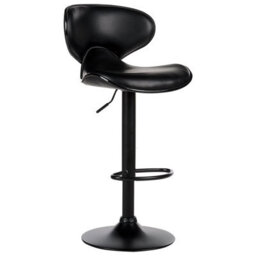 Wyld and Coco Set Of 2 Black Faux Leather Bar Chairs - 360 Swivel, Gas-Lift Adjustable Height, Iron Base - thumbnail 5