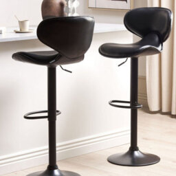 Wyld and Coco Set Of 2 Black Faux Leather Bar Chairs - 360 Swivel, Gas-Lift Adjustable Height, Iron Base - thumbnail 2