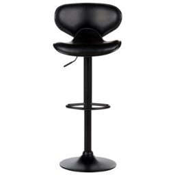 Wyld and Coco Set Of 2 Black Faux Leather Bar Chairs - 360 Swivel, Gas-Lift Adjustable Height, Iron Base - thumbnail 1