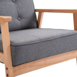 Homcom Accent Chair Linen Armchair W/ Rubber Wood Frame Grey Natural - thumbnail 8