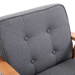 Homcom Accent Chair Linen Armchair W/ Rubber Wood Frame Grey Natural - thumbnail 7