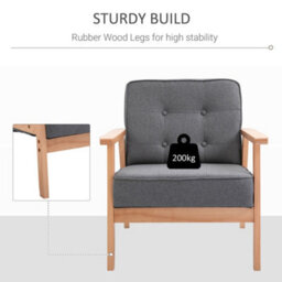 Homcom Accent Chair Linen Armchair W/ Rubber Wood Frame Grey Natural - thumbnail 6