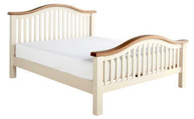 Save On Goods UK 5Ft King Size Real Oak And Cream,chunky, Curved, Solid,strong,wood Bed Frame.high Foot End Wooden Bedstead - image 1