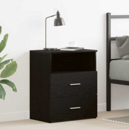 Berkfield Modern Black Oak Nightstand 50X32X60Cm Made From Engineered Wood - thumbnail 2