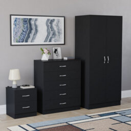 Lassic Vida Designs Riano 3 Piece Bedroom Set (2 Drawer Bedside Chest, 5 Drawer Chest, 2 Door Wardrobe) Black (4) - thumbnail 3