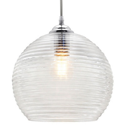 Long Life Lamps Company Modern Ceiling Globe Glass Pendant Lamp Shade Clear Rib H3026 - image 1