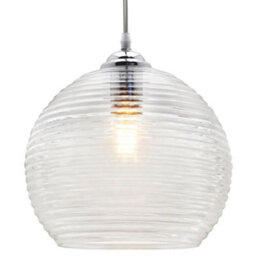 Long Life Lamps Company Modern Ceiling Globe Glass Pendant Lamp Shade Clear Rib H3026 - thumbnail 1
